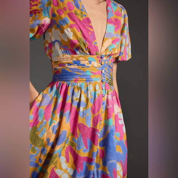 SOLD- Anthropologie The Catalina Button- Front V-Neck Dress - Picture 4 of 10